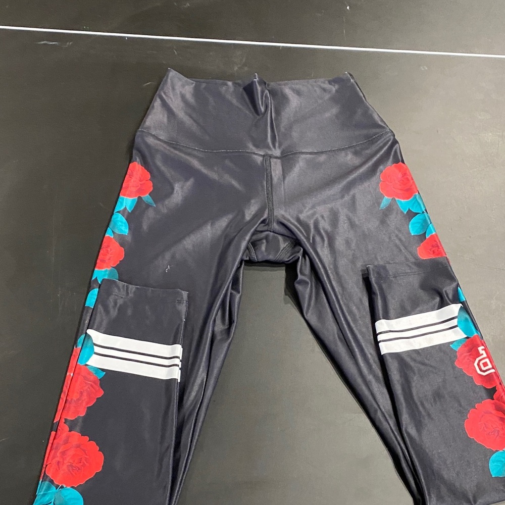 Victoria's Secret Black Leggings with Red Floral Design never worn